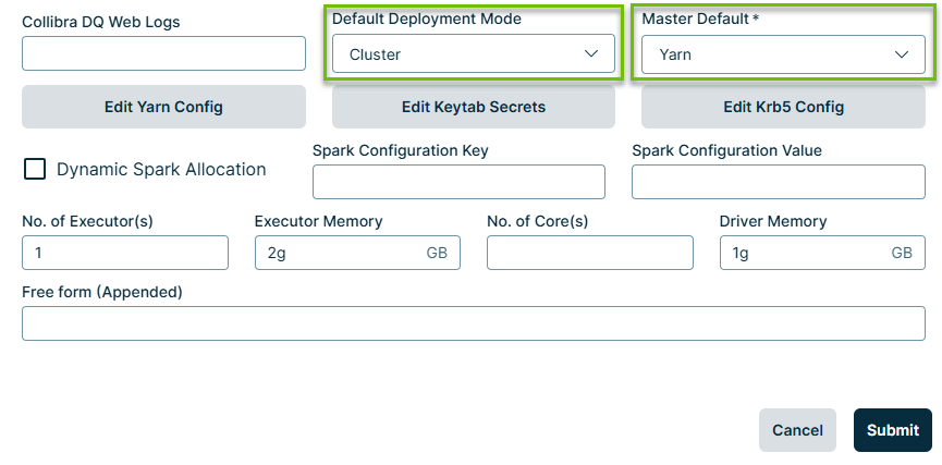 Edit Agent modal with Hadoop settings